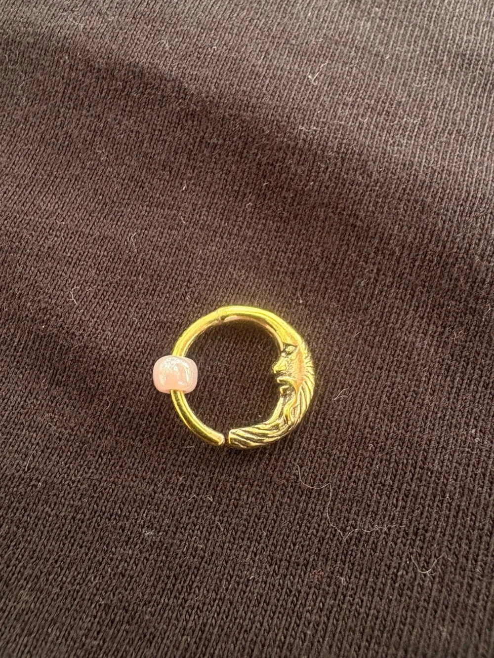 Gold Moon Face Cartilage Earring with Pink Bead